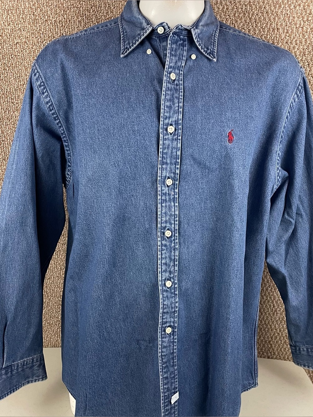 Vintage Polo Ralph Lauren Denim Button Down Shirt Men XL Blue Long Sleeve Pony R